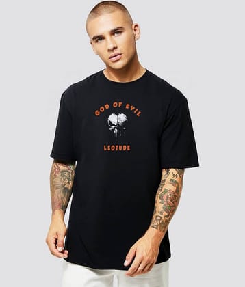 Leotude Men Cotton Blend Oversized Fit Printed T-Shirt ( Black )