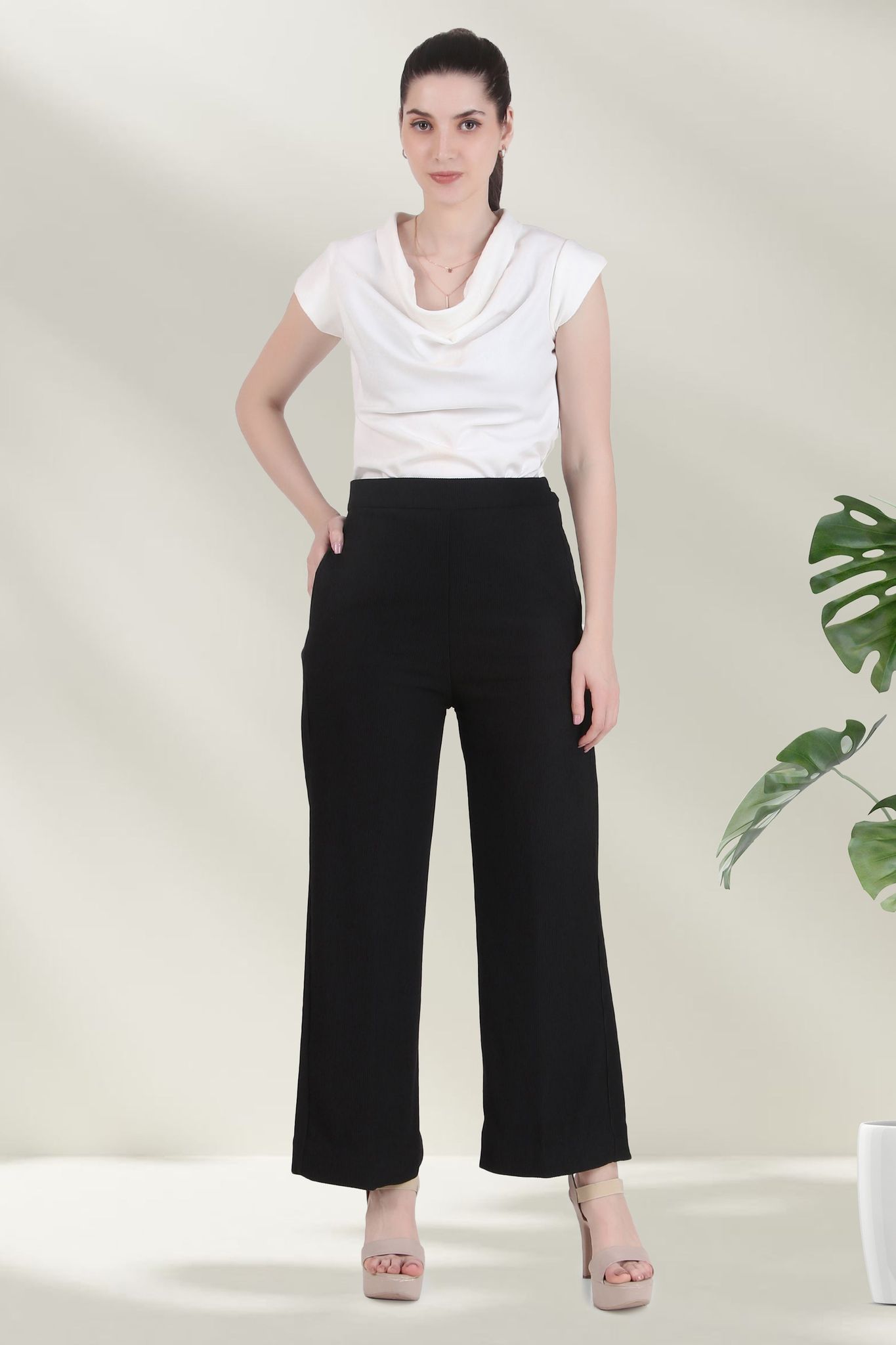Long Flowing Trousers, Black-XS