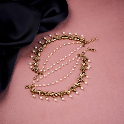 Tusker Bloom Pearl Hair Chains-Red-Green-White / Matte Black