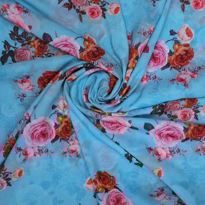 Blissful Pink Roses Digital Printed Fabric - Weightless