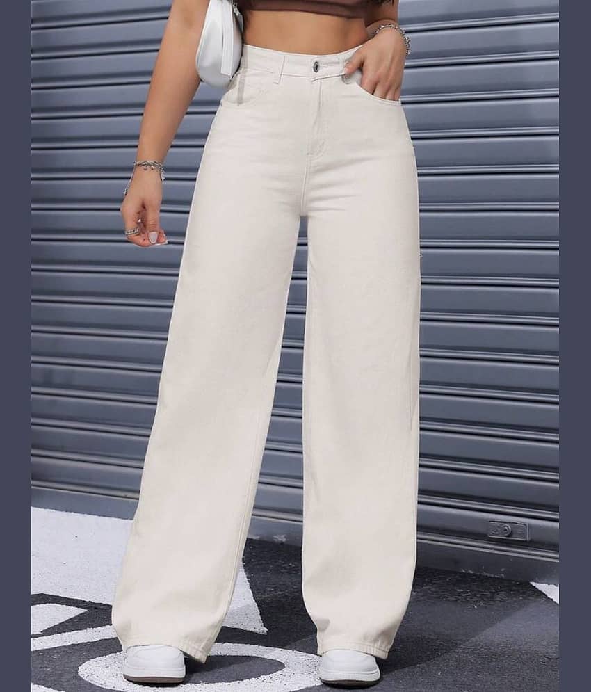 9x denims Women's Baggy Fit High-Rise Jeans ( Cream )