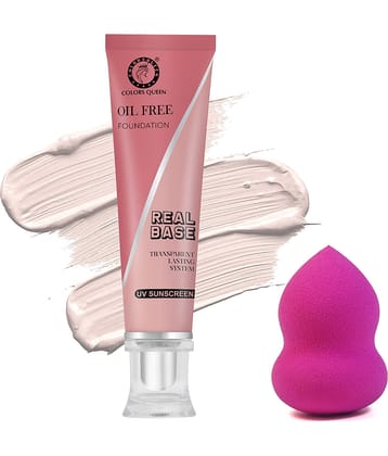 Colors Queen Real Base Oil Free Foundation With Beauty Blender (Pack of 2) Ivory