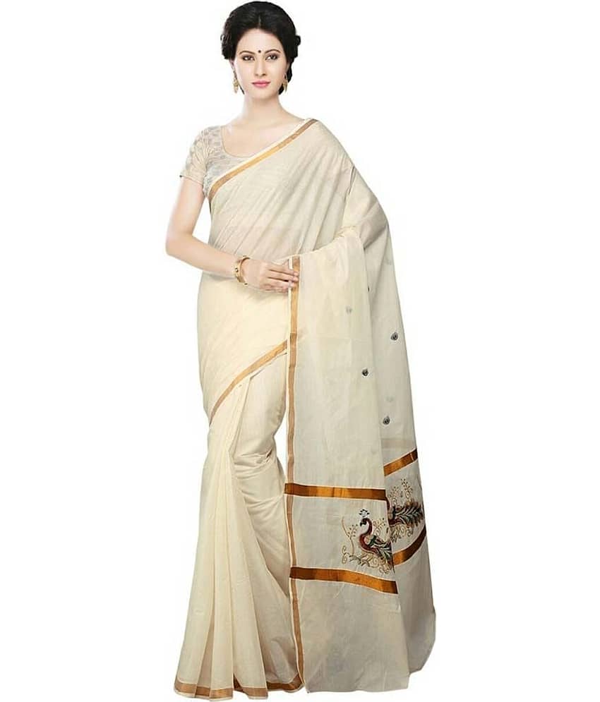 Selvamani Tex Kasavu White Cotton Saree- Pack of 2