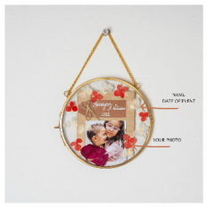 Mini Vintage Circle Hanging Frame  Custom Pressed Floral Keepsake with Photo