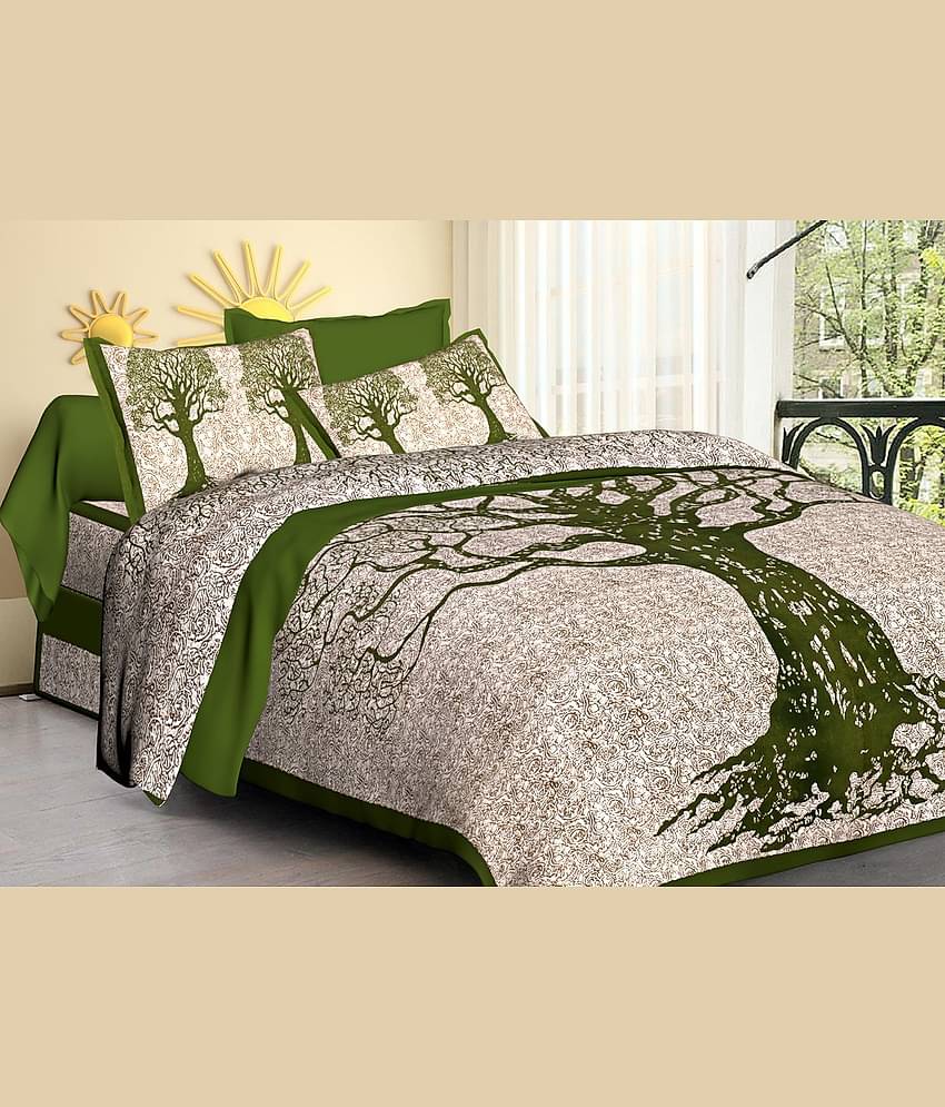 ABHACLOTHO Cotton 1 Double Bedsheet with 2 Pillow Covers ( Green )