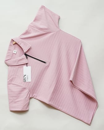 Rose Gold | Pique Square Grid | Polo Zipper T-Shirt-M