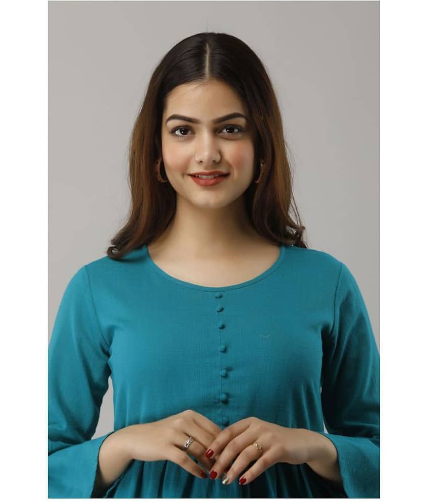 SVARCHI Women's Cotton Empire Top ( Turquoise )