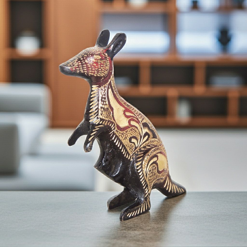 Antique Finish Brass Kangaroo Decorative Statue for Living Room Decor, Height : 5 Inch (ANMAS217 A)