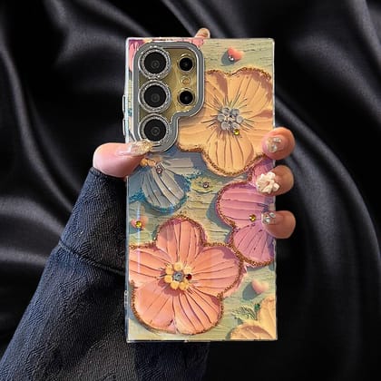 Cute Floral Glossy Glitter Cover-Samsung Galaxy S22 Ultra