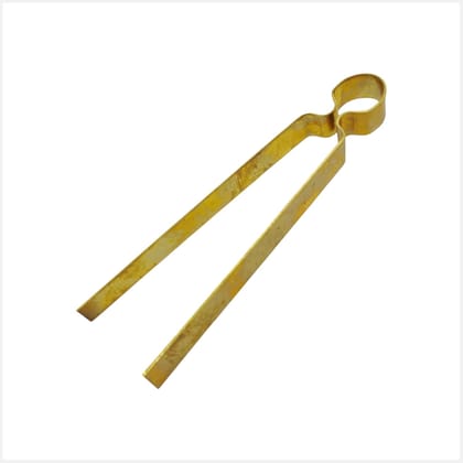 Small Brass Chimta (8 cm) + Stainless Steel Diya Wick Adjuster Stick (10 cm) � Sambrani Tong, Thiri Idukki, Vilakku Thiri Thoondi, Pooja Lamp Wick Stimulator, Incense Burner Tong