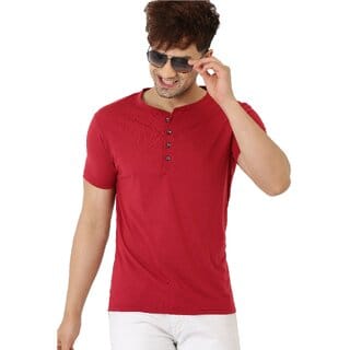 Leotude Men Maroon Solid Cotton Blend Casual T-Shirt