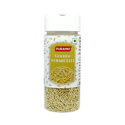 Puramio Golden Vermicelli Sprinkles With (Real Silver Vark) For Cake Decoration, 50 gm