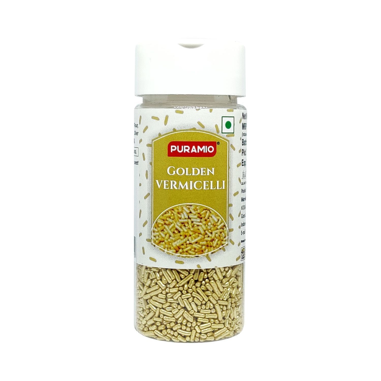 Puramio Golden Vermicelli Sprinkles With (Real Silver Vark) For Cake Decoration, 50 gm