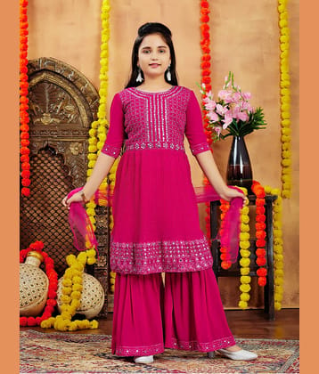 Aarika Girls Georgette Kurta and Sharara Set ( Pack of 1 , Pink )