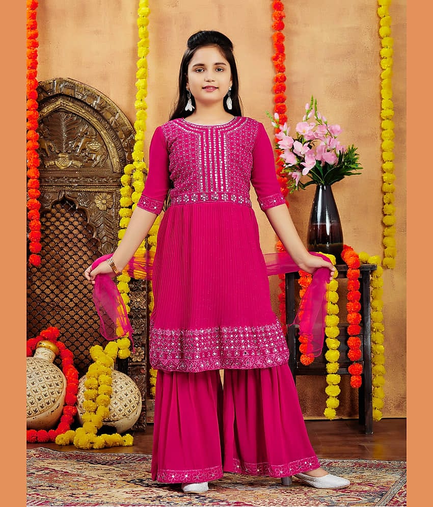 Aarika Girls Georgette Kurta and Sharara Set ( Pack of 1 , Pink )