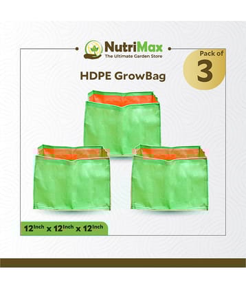 Nutrimax HDPE 200 GSM Growbags 12x12x12 inch Pack of 3 Outdoor Plant Bag