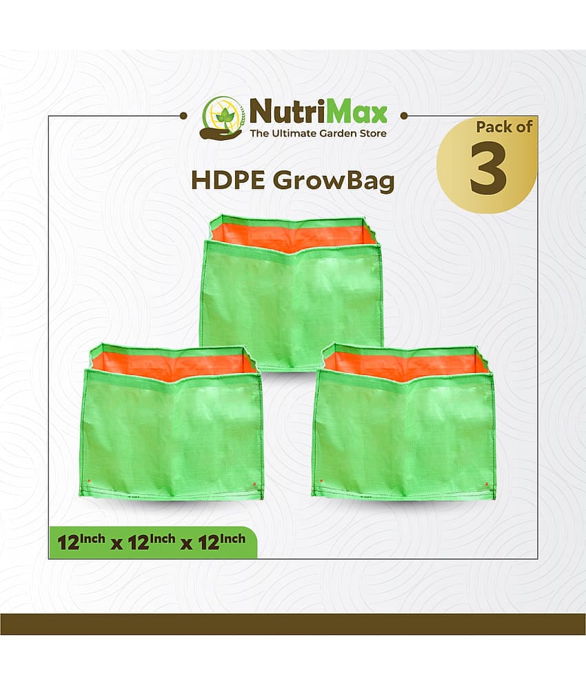 Nutrimax HDPE 200 GSM Growbags 12x12x12 inch Pack of 3 Outdoor Plant Bag