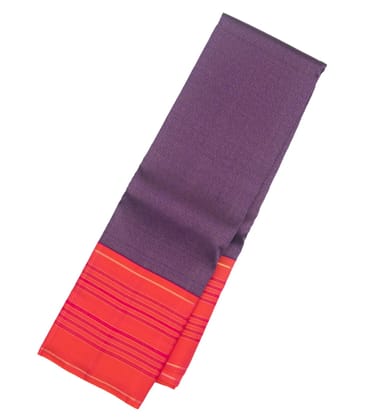 Lilac Handloom Kanchipuram Korvai Silk Saree With Zari Stripes-Lilac