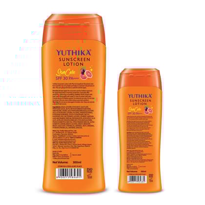 Yuthika Sunscreen Lotion SPF 30 PA+++ with UVA & UVB Protection, Sunscreen for All Skin Types Combo Pack (300ml + 100ml)