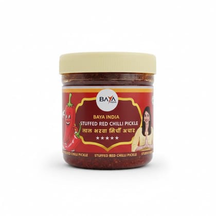 Baya India Homemade Stuffed Red Chilli Pickle | Bharwa Lal Mirch Achar| Traditional Recipe | No Preservatives | Spicy & Tangy | Handcrafted in India