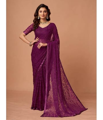 VANRAJ CREATION Brasso Self Design Saree With Unstitched Blouse Piece ( Magenta )