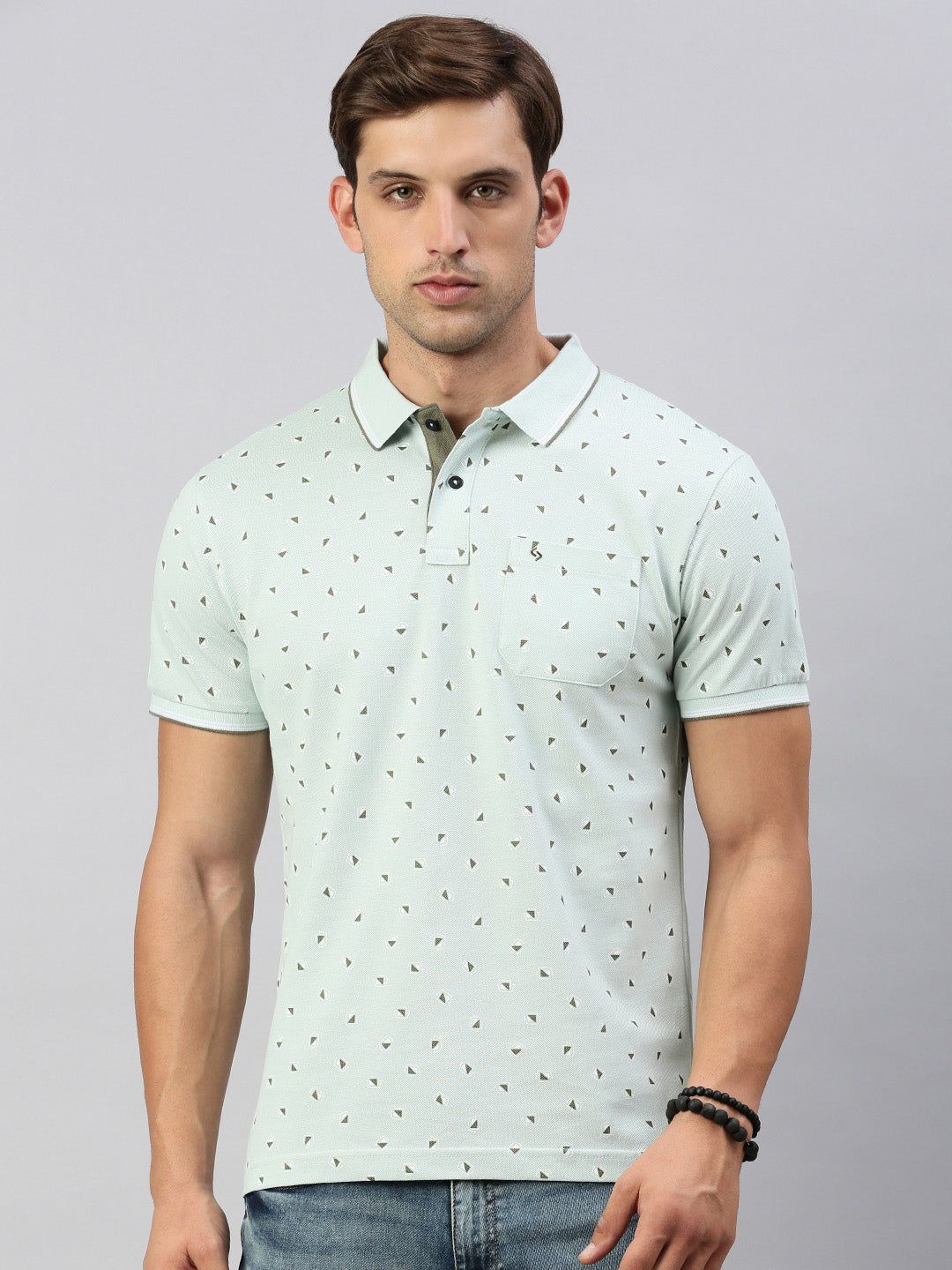 Classic Polo Men's Printed Lt.Green Cotton Slim Fit Half Sleeve T-Shirt | BEAU - 263 B SF P