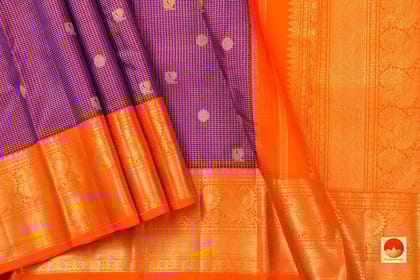 Magenta And Orange Kanchipuram Silk Saree With Medium Border Handwoven Pure Silk For Wedding Wear PV NYC 994