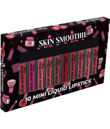 SKIN SMOOTHIE Mini Liquid Lipstick , Long wear , Matte Finish, Multicolor 7.5(g),Pack of 10