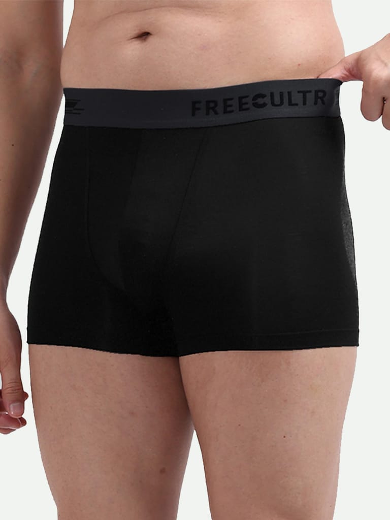 Freecultr Men's Underwear Anti Bacterial Micromodal Airsoft Trunk - Non Itch No Chaffing Sweat Proof - Pack of 2-Pot Black,Midnight Blue