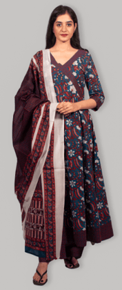 Rekha fashion_exclusive  deep-green Cotton wear printed kurti set with dupatta