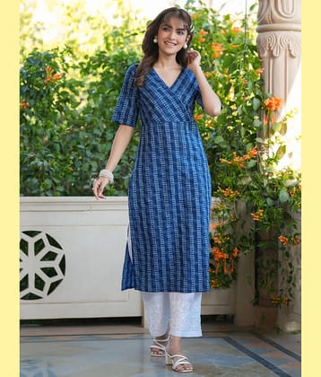 Janasya Pack of 1 Cotton Printed Straight Women's Kurti - ( Indigo )