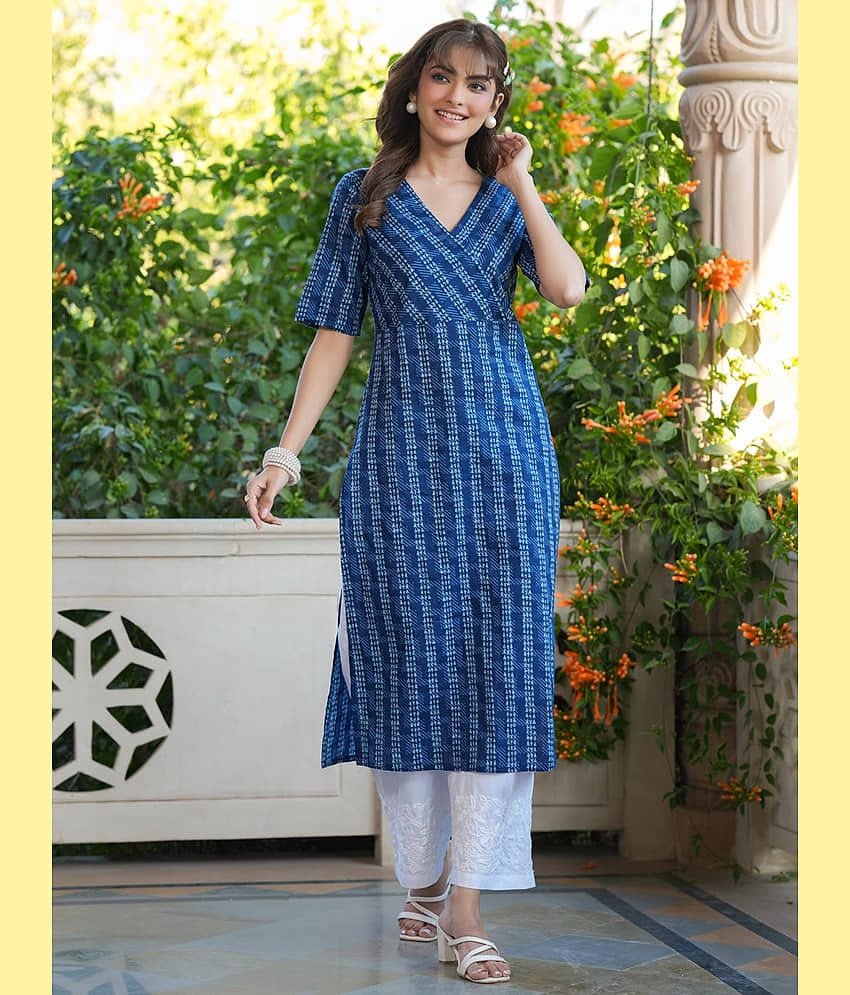 Janasya Pack of 1 Cotton Printed Straight Women's Kurti - ( Indigo )