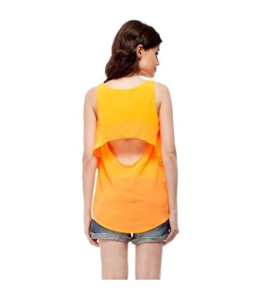 Women's Polyester Solid Sleeveless Regular Top (Orange, L)-PID55862 Women's Polyester Solid Sleeveless Regular Top (Orange, L)-PID55862
