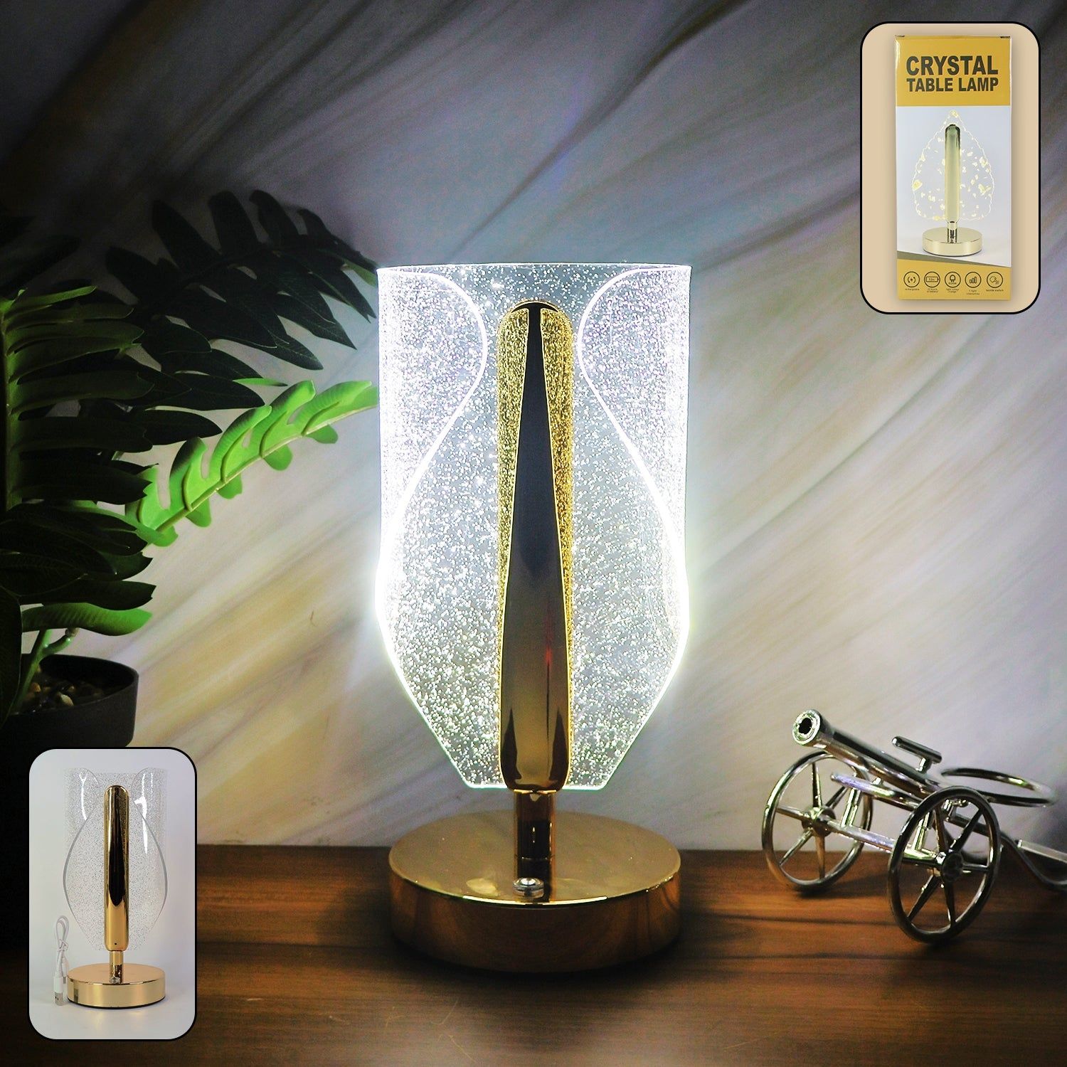 Luxury Crystal Table Lamp with USB Charging (1 Pc)