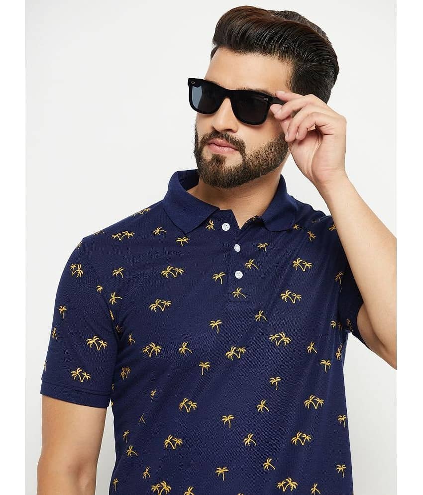 ZEBULUN Cotton Blend Regular Fit Printed Half Sleeves Men's Polo T Shirt - Navy Blue ( Pack of 1 )