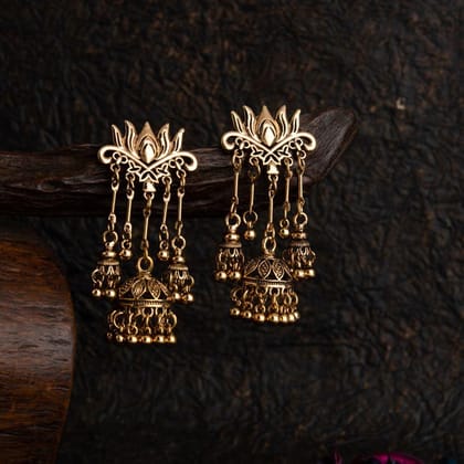 Silver / Gold Plated Lotus Designed Antique Fashion Jhumki E