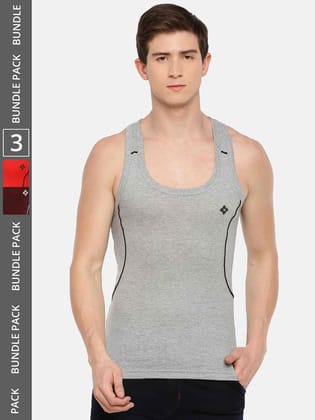 Men's Assorted Pack of 3 Solid Combed Cotton Racerback Styled Gym Vest