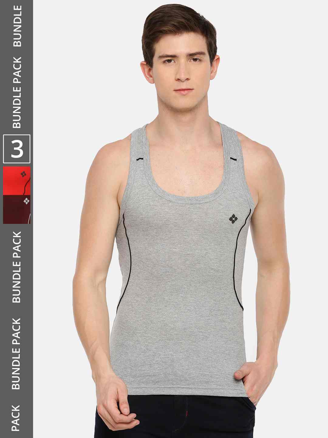 Men's Assorted Pack of 3 Solid Combed Cotton Racerback Styled Gym Vest