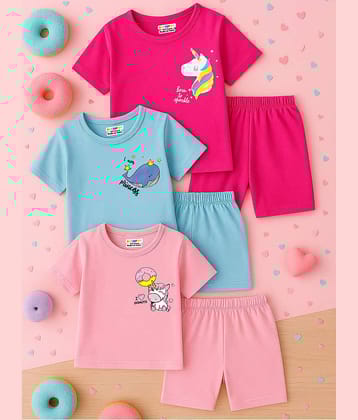 Kuchipoo Pack of 3 Girls Cotton Blend T-shirt & Shorts ( Multicolor 1 )