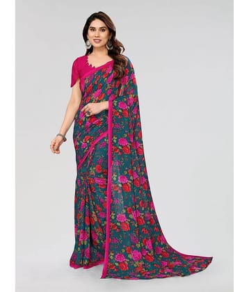 Kashvi Sarees Georgette Printed Saree With Unstitched Blouse Piece ( Teal )