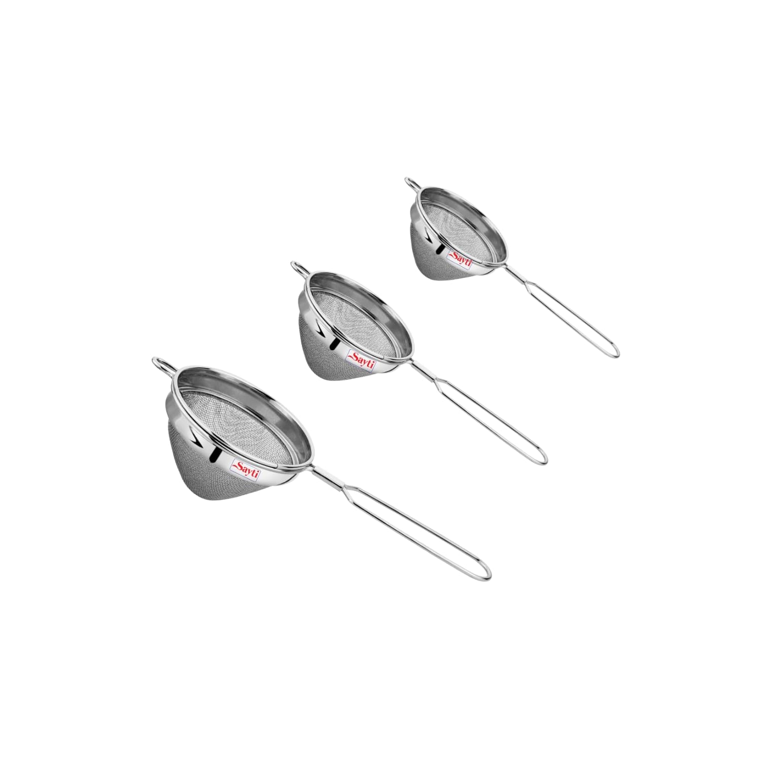 RK Sayti Stainless Steel Conical Strainer, 304 Grade Single Mesh, Premium Polish, Medium,Large,XL Pack of 3