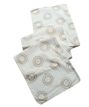 White hand printed cotton table mat set of 2