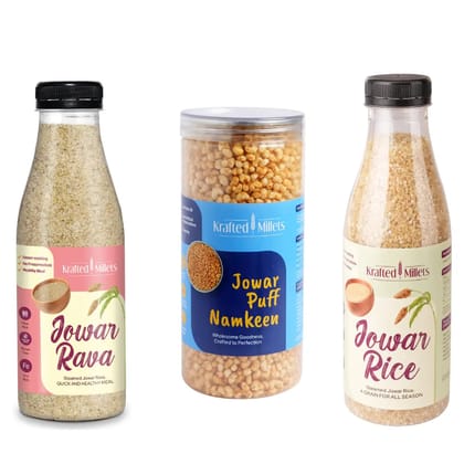 Krafted Millets Healthy Combo – Jowar Rice + Jowar Rava + Millet Namkeen