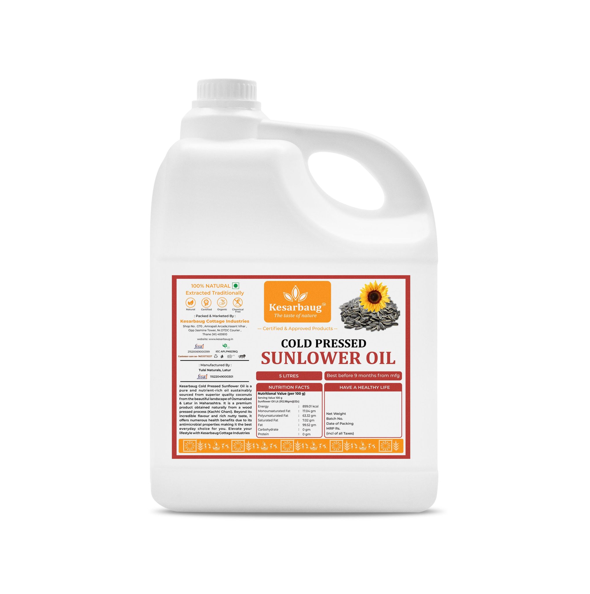 Kesarbaug Sunflower Oil, 5 L