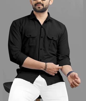 IQVLI Cotton Blend Regular Fit Self Design Full Sleeves Men's Casual Shirt - Black ( Pack of 1 )