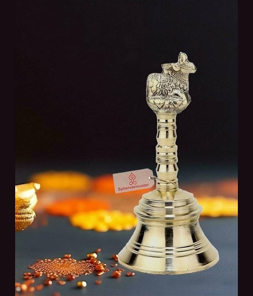Spherulemuster Pooja Bell 14 cm Nandi Face Brass Made ( Pack of 1 )