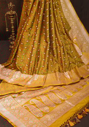 Mustard Exquisite Tanchoi Jamawar Saree with Zari Meena with Zari borders and Pallu| SILK MARK CERTIFIED