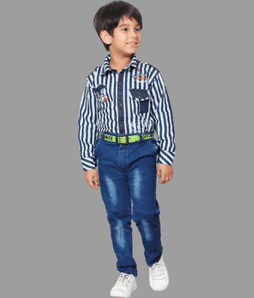 DKGF Fashion Pack of 1 Boys Cotton Blend Shirt & Jeans Set ( Blue )