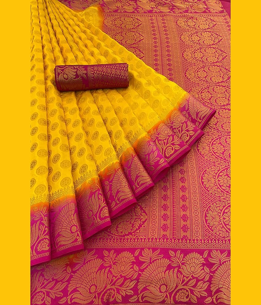 Prijari Banarasi Silk Woven Saree With Unstitched Blouse Piece ( Green )