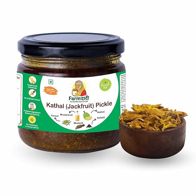 FarmDadi Jackfruit Pickle 350g | Handmade Kathal Ka Achaar | Made in Cold Pressed Mustard Oil | Spicy & Tangy Traditional Homemade Pickle | No Chemical Preservatives